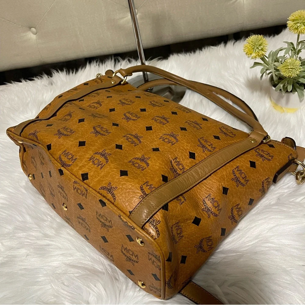 MCM Cognac/Black Visetos Logo Tote Shoulder Bag